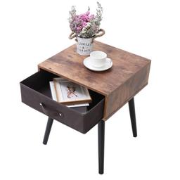 IWELL Mid-Century Nightstand, Wooden End Table with Drawer, Side Table for Small Spaces & Bedroom, S