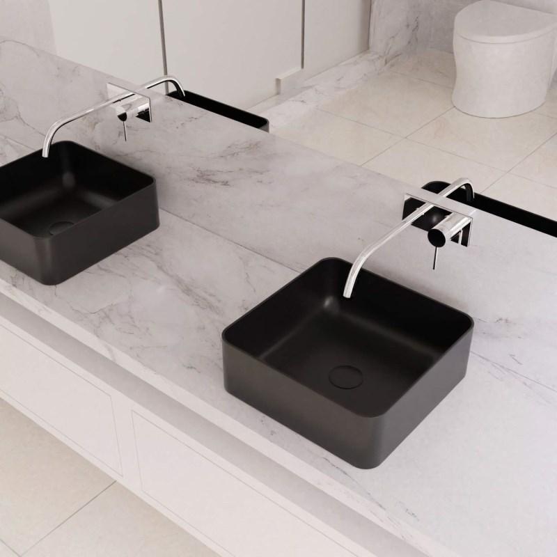 Enbol EA1515 Black Ceramic Porcelain Square Bathroom Vessel Sink Above Counter Countertop Bowl Sink