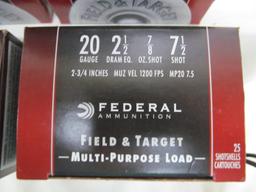 LOT OF 7 BOXES FEDERAL 20 GAUGE SHELLS (175 SHELLS)