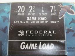 112 SHELLS FEDERAL 20 GAUGE (4 BOXES OF 25, 1 BOX OF 12)