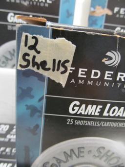 112 SHELLS FEDERAL 20 GAUGE (4 BOXES OF 25, 1 BOX OF 12)