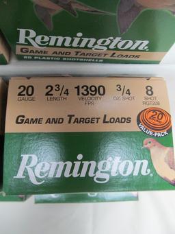 LOT OF 8 BOXES REMINGTON 20 GAUGE PLASTIC SHOT SHELLS (160 SHELLS)