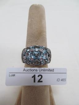 12 STERLING SILVER CZ & BLUE TOPAZ RING