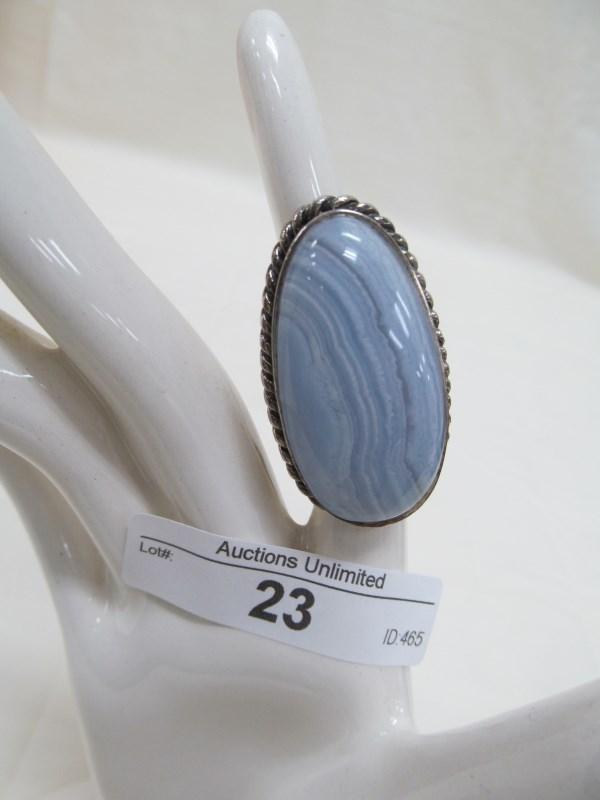 23 STERLING SILVER BLUE LACE AGATE RING  APPROX. SIZE 6