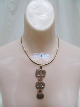 3 14K  NECKLACE AND 3 BLOCK EGYPTIAN STYLE P100ENDENT