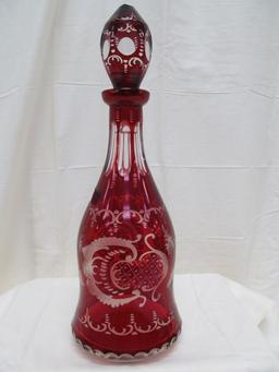 RED CUT TO CLEAR DECANTER 13.5"