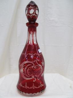 RED CUT TO CLEAR DECANTER 13.5"