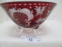 RED CUT TO CLEAR FOOTED BOWL 3.5"