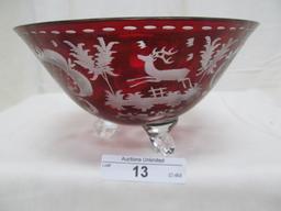 RED CUT TO CLEAR FOOTED BOWL 3.5"