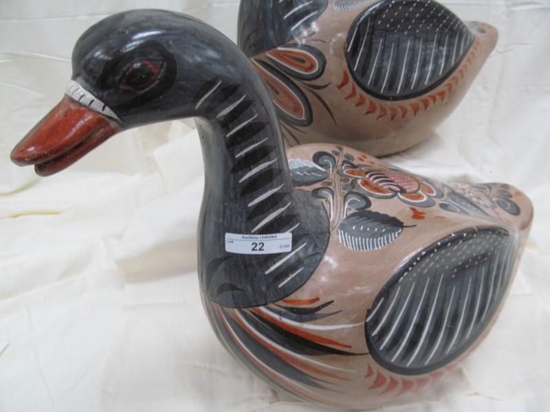 VINTAGE PR. OF DECORATIVE POTTERY DUCKS MEXICO