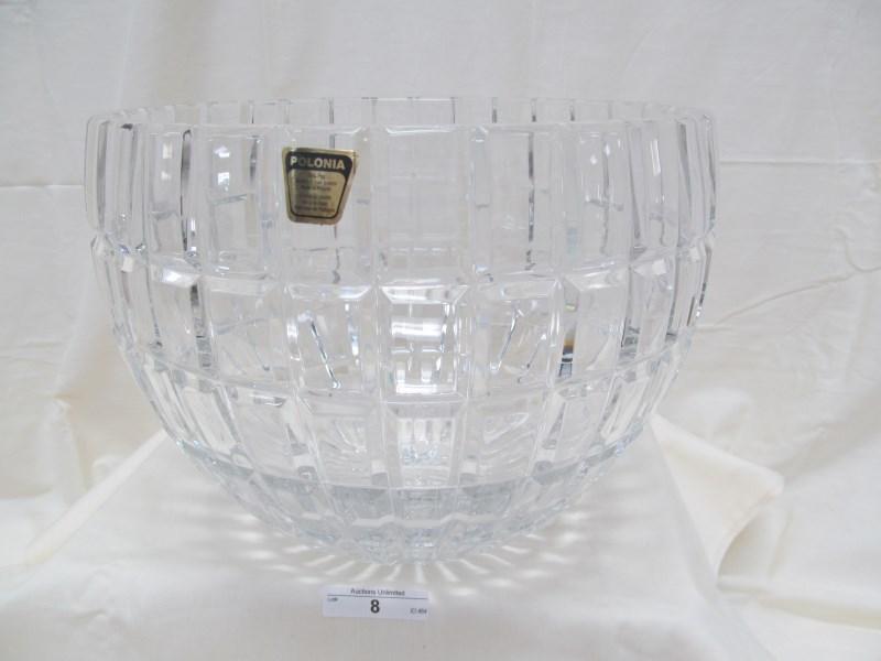 LARGE POLONIA HAND CUT LEAD CRYSTAL BOWL 8" x 9.75"