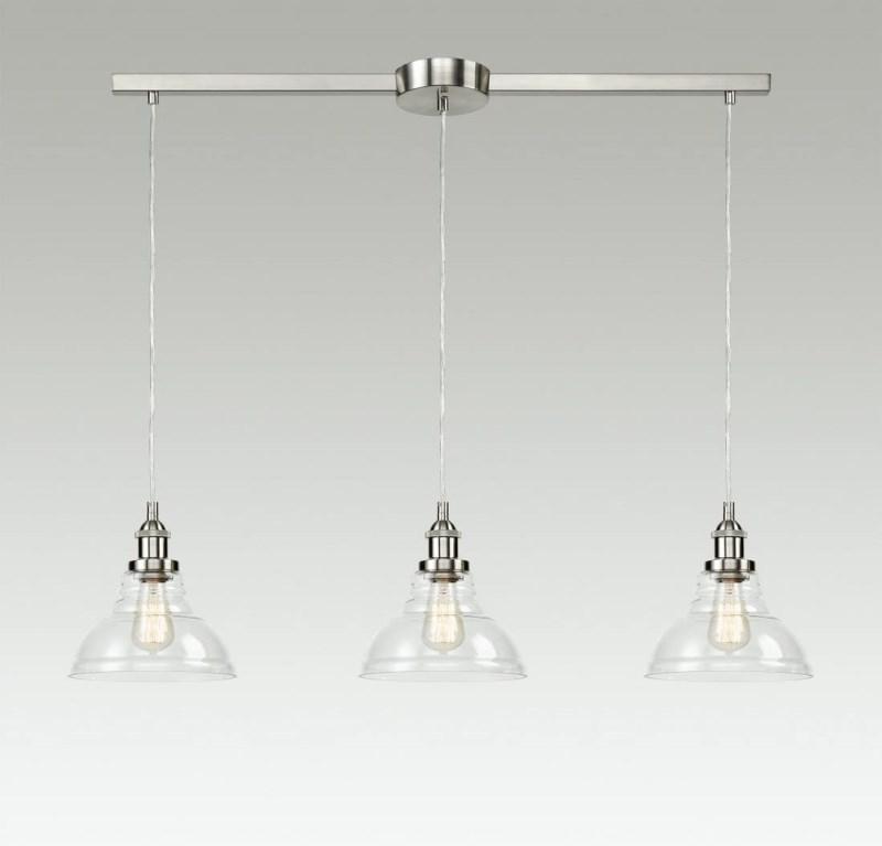 Industrial Island Lighting Vintage Pendant Lamp with Clear Glass Shades Brushed Nickel-3 Light