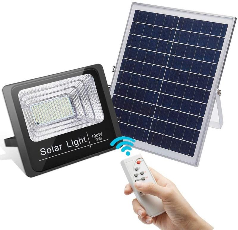 100W Led Solar Flood Light Outdoor Dusk to Dawn Solar Security Light with Remote 180 LEDs 5100 LM Hi