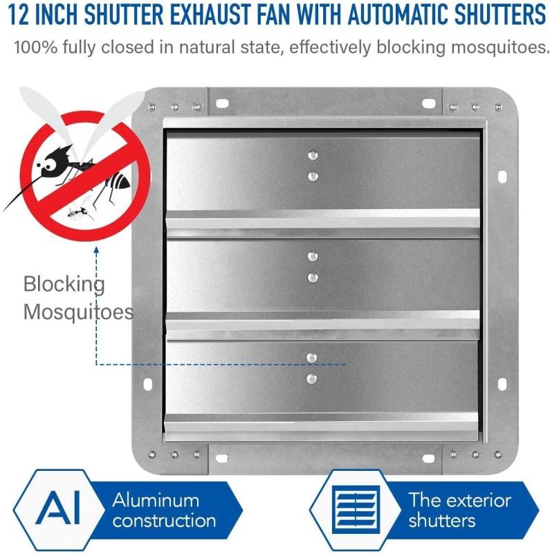 12 Inch Shutter Exhaust Fan Aluminum High Speed 1620RPM 940 CFM 1-PACK Silver (No Insructions or pap