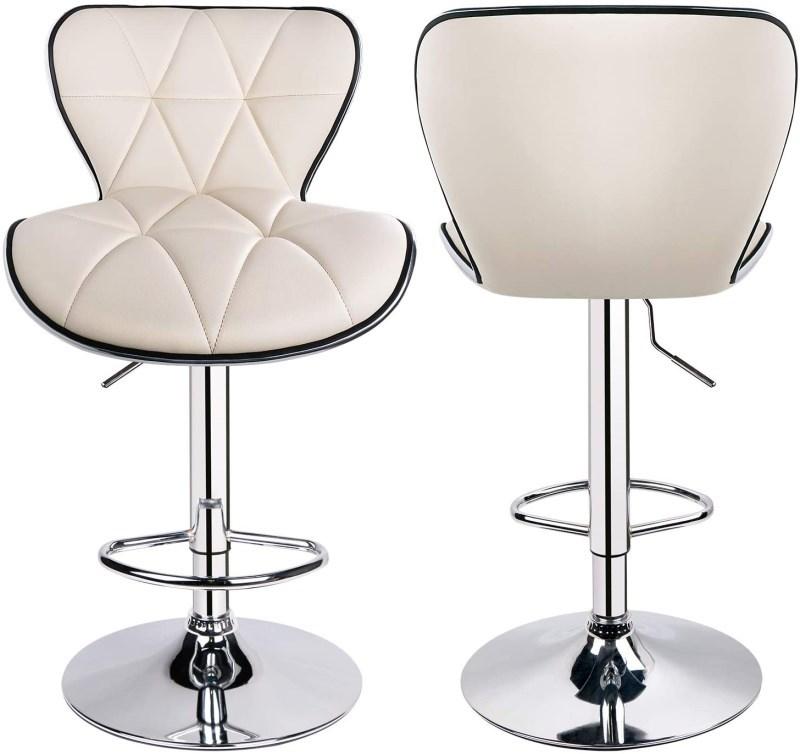 LEOPARD SHELL BACK ADJUSTABLE SWIVEL BAR STOOL PU LEATHER PADDED WITH BACK BEIGE