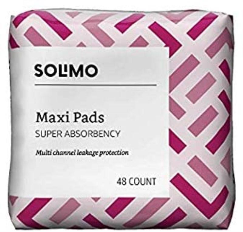 AMAZON BRAND SOLIMO - THICK MAXI PADS FOR PERIODS SUPER ABSORBENCY UNSCENTED 48 COUNT