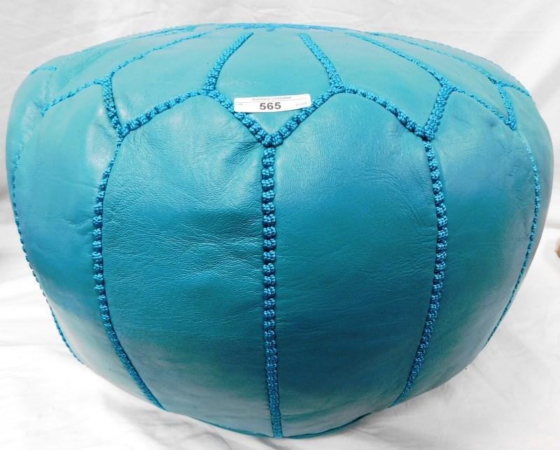 TEAL LEATHER OTTOMAN 22"