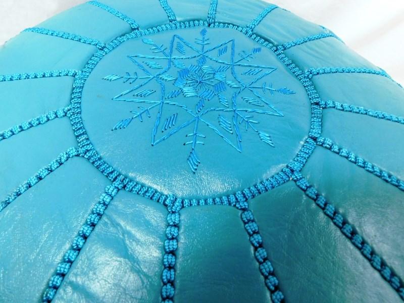 TEAL LEATHER OTTOMAN 22"