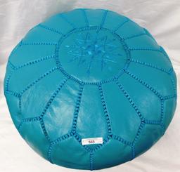 TEAL LEATHER OTTOMAN 22"