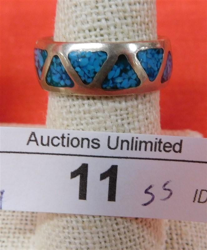 STERLING SILVER INLAY TURQUOISE BAND SIZE 7