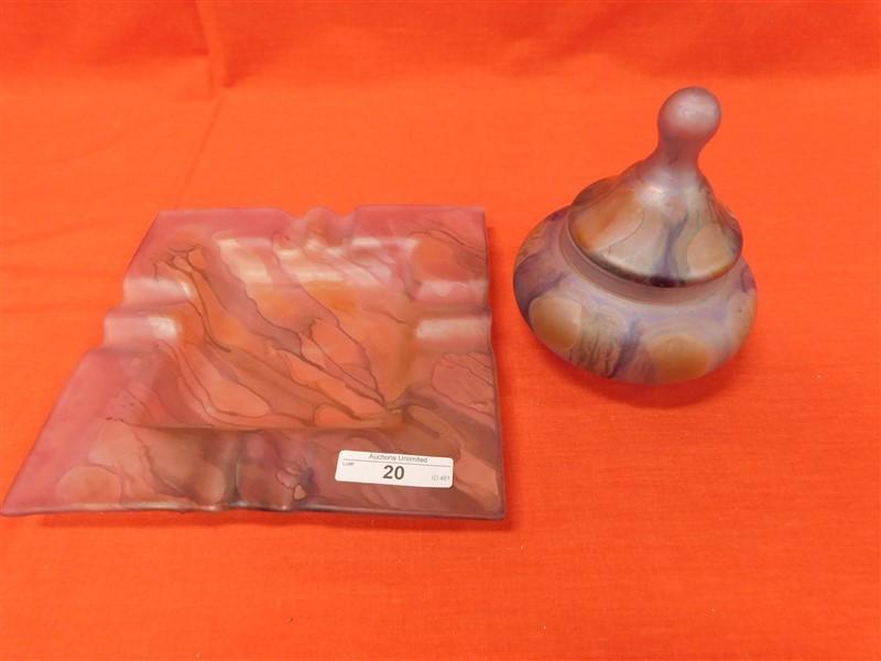 ART GLASS ASHTRAY & POWDER BOX