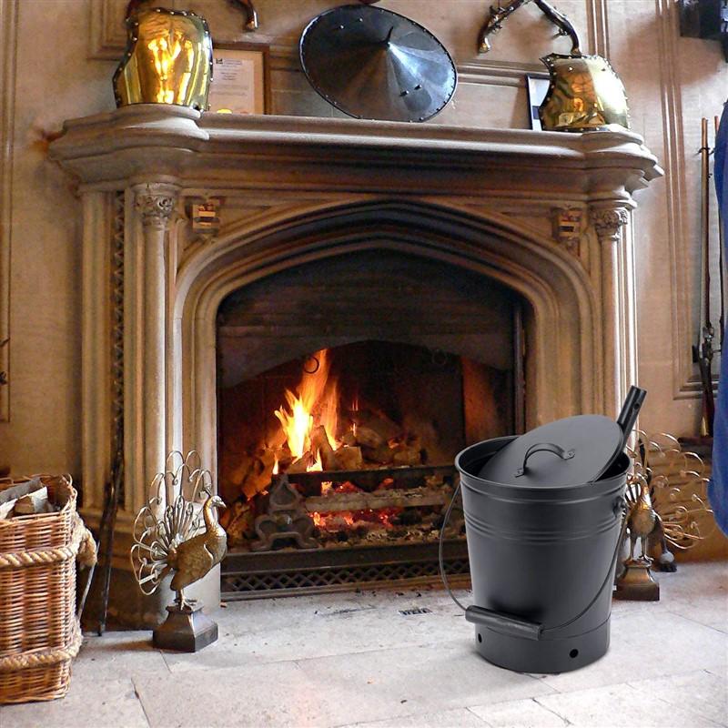 INNO STAGE Ash Bucket with Lid and Wood Handle Coal Shovel  Ash Carrier Pail Fireplace Tools Fire Pi