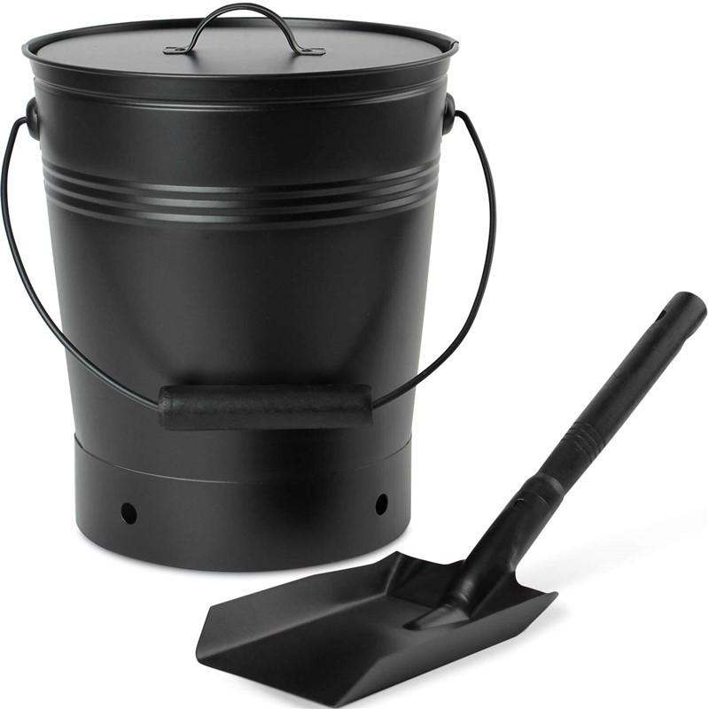 INNO STAGE Ash Bucket with Lid and Wood Handle Coal Shovel  Ash Carrier Pail Fireplace Tools Fire Pi