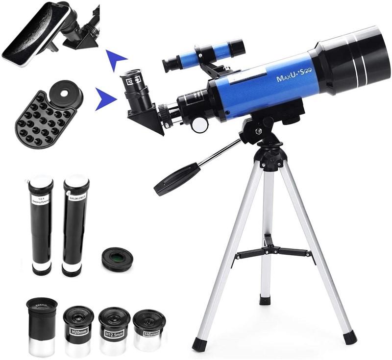 MaxUSee 70mm Refractor Telescope with Tripod & Finder Scope for Kids & Astronomy Beginners Portable