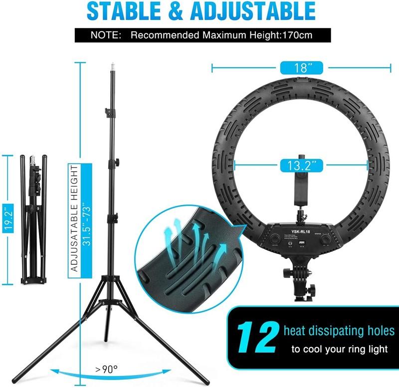 Ring Light 18 Inch 65W LED Ringlight Kit with Tripod Stand with Phone Holder Adjustable Color Temper