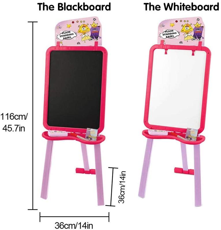 Art Easel for Kids Painting Easel Double Side Whiteboard Chalkboard Floor Stand Easel for Kids Easy