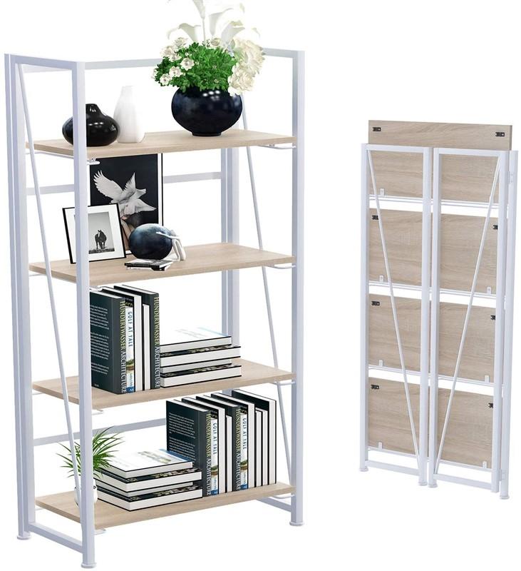 No-Assembly Folding Bookshelf Storage Shelves 4 Tiers Vintage Multifunctional Plant Flower Stand Sto