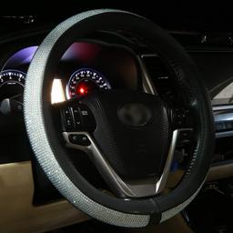 Diamond Leather Steering Wheel Cover for Women Girls with Bling Bling Crystal Rhinestones Universal