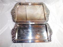 LOT OF 2 SILVER PLATED TRAYS - GRAPE DESIGN - 18.5" x 11.75" - 15.75" x 7.75"