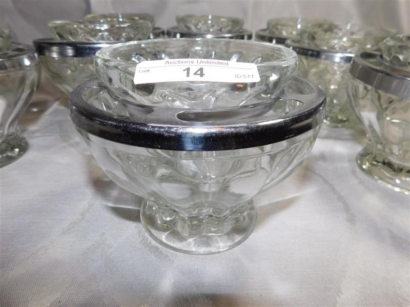 LOT OF 8 GLASS SHRIMP COCKTAIL BOWL SETS - 3 PIECES SETS