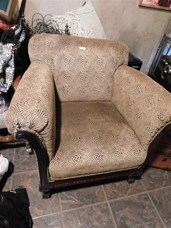 ANTIQUE BALL & CLAW FOOT  ARM CHAIR