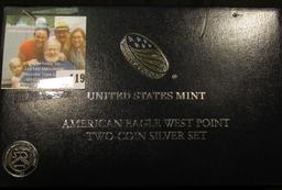 AMERICAN EAGLE WEST POINT TWO COIN SILVER SET.  INCLUDED IN THIS SET IS A REVERSE PROOF EAGLE WHICH