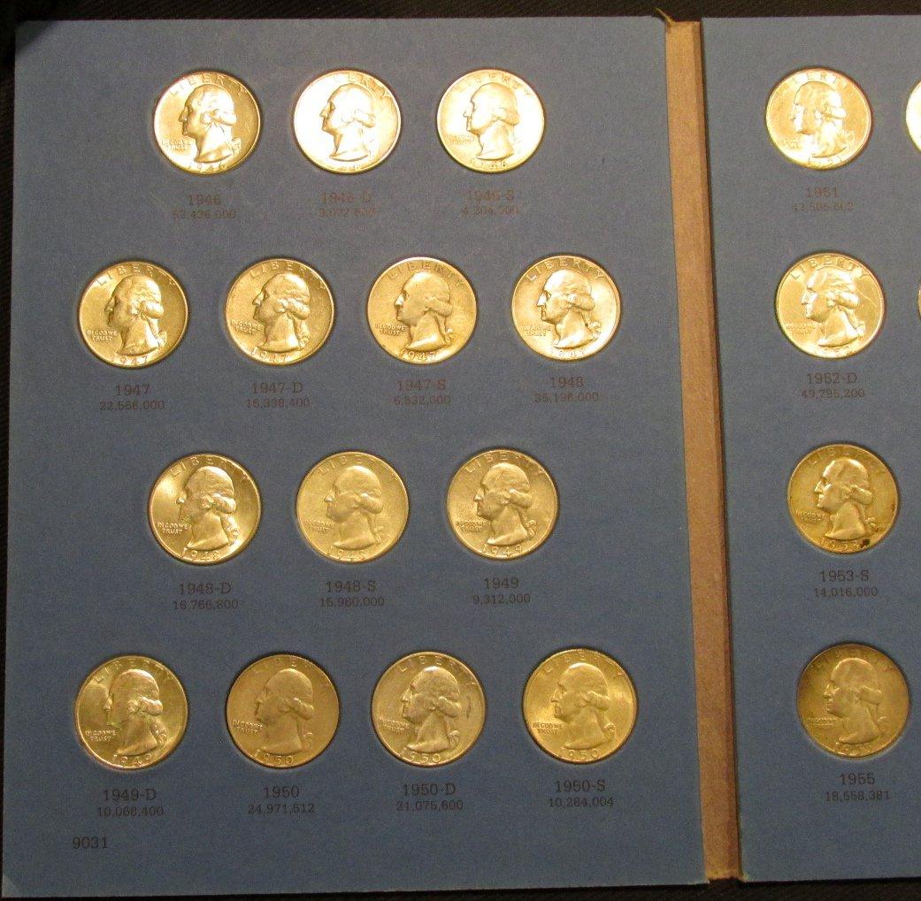 1946-64 Complete Set of Washington Quarters in a blue Whitman folder. Many of the coins are very hig