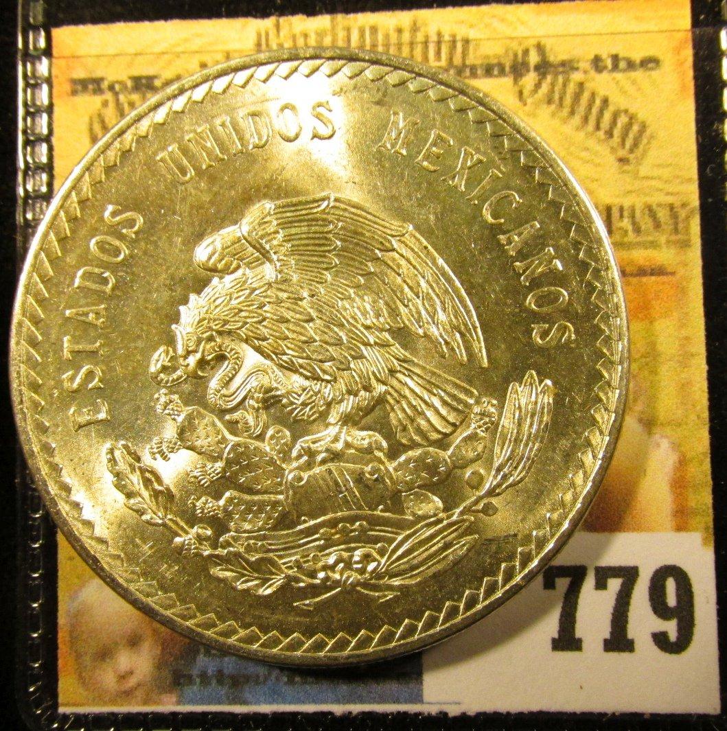 1947 Mexico Silver Cinco 5 Pesos depicting the Aztec Emperor, Cuauhtémoc ~ Ley 0.900 ~ BU ~ UNCIRCUL