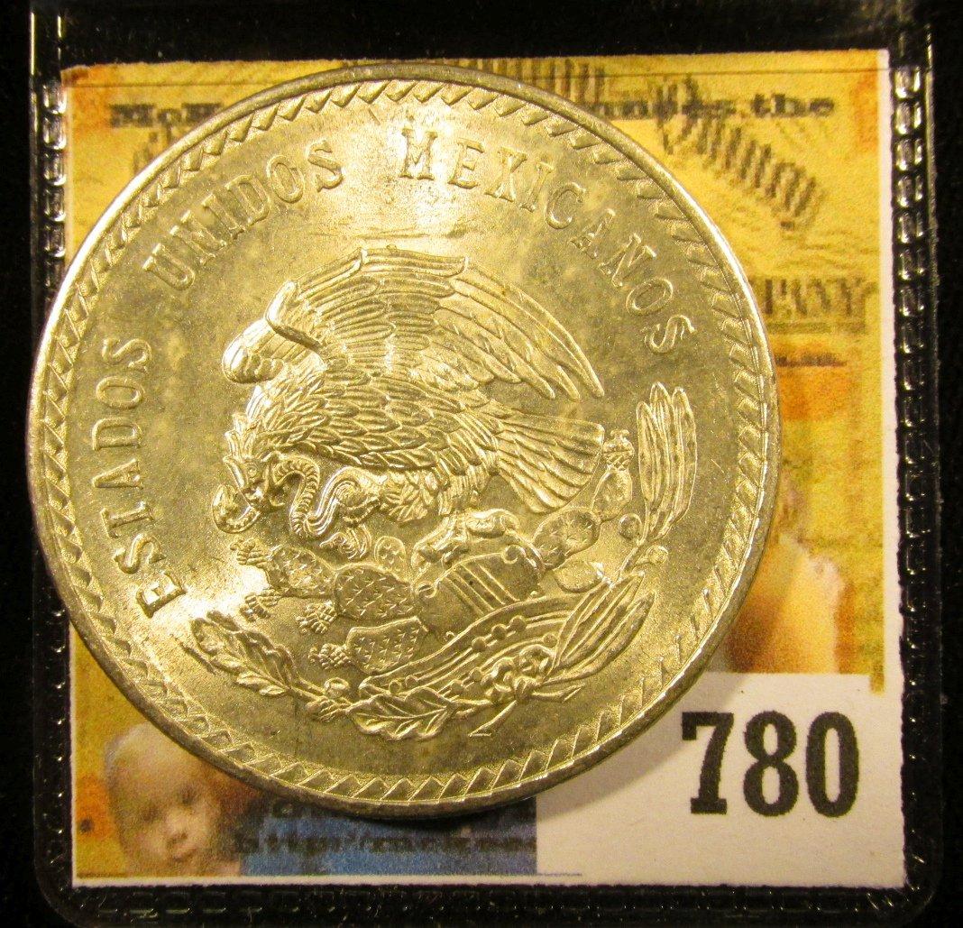 1948 Mexico Silver Cinco 5 Pesos depicting the Aztec Emperor, Cuauhtémoc ~ Ley 0.900 ~ BU ~ UNCIRCUL