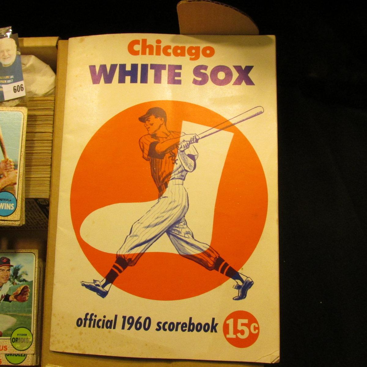 14" Card Stock Box Partially full of 1968 Topps Baseball Cards; & a used "Chicago White Sox official