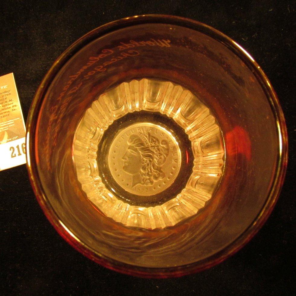 3 1/2" Ruby Red Flash Coin Glass "World's Columbian Exposition Chicago, Illinois". The base design i