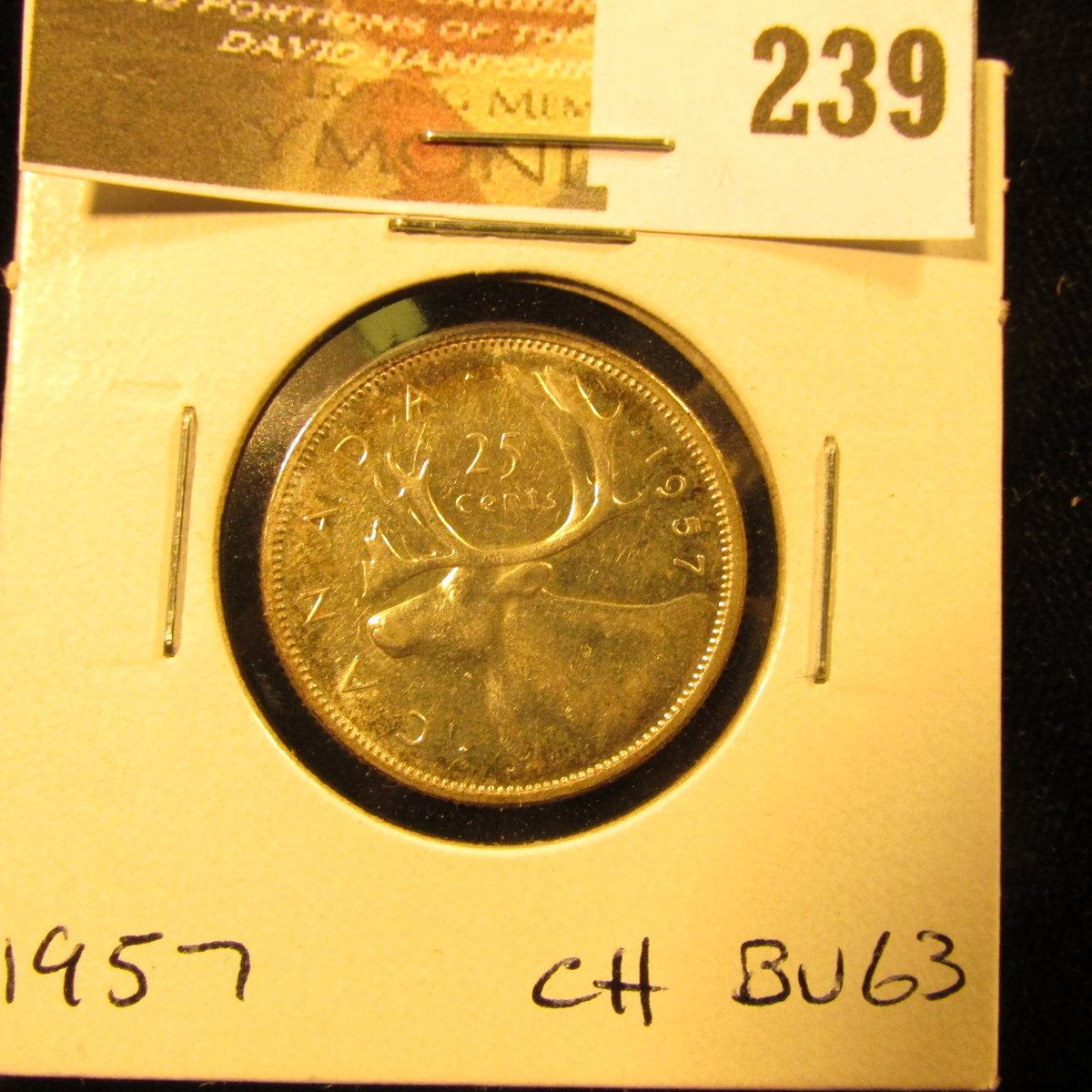 Canada 1957 25 Cents. Choice BU