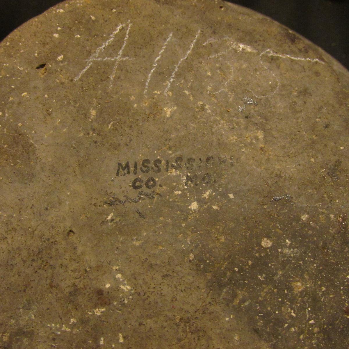 Bottom Portion of a water vase from the Mississippian Culture Native American Indians, labeled on bo