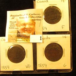 (3) 1859 Canada Large Cents grading , G, VG, & Fine.