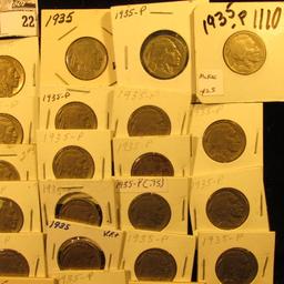 (28) 1935 P Buffalo Nickels all carded in 1 1/2" & 2" holders. Some slightly better grades.