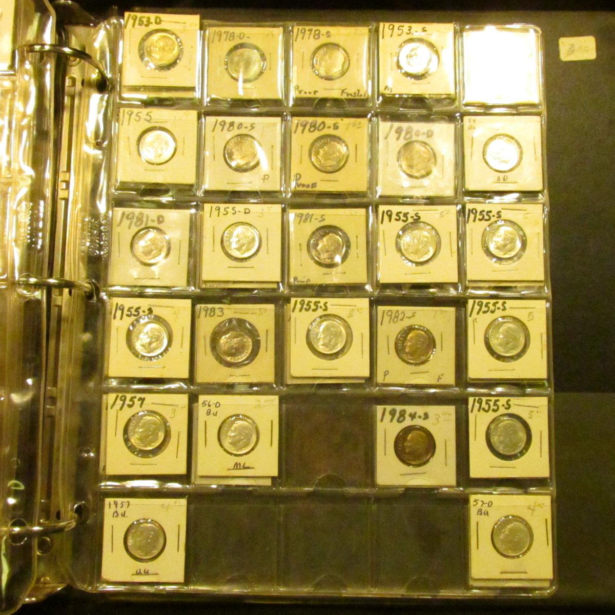 Three-Ring Binder full of Mercury and Roosevelt Dimes with some spectacular BU and Proof Coins. Incl