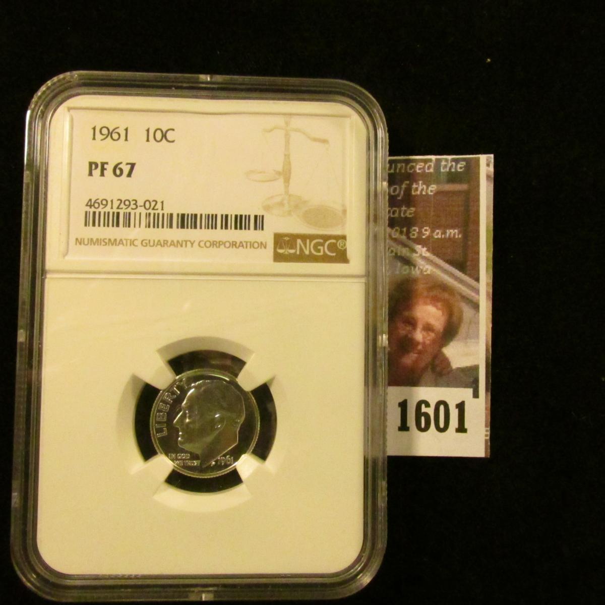 1601 . 1961 Roosevelt Dime Graded Proof 67 By NGC