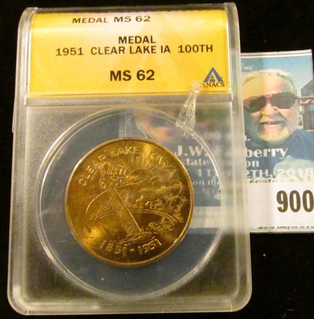 1951 Clear Lake IA 100th Medal, ANACS slabbed MS 62.