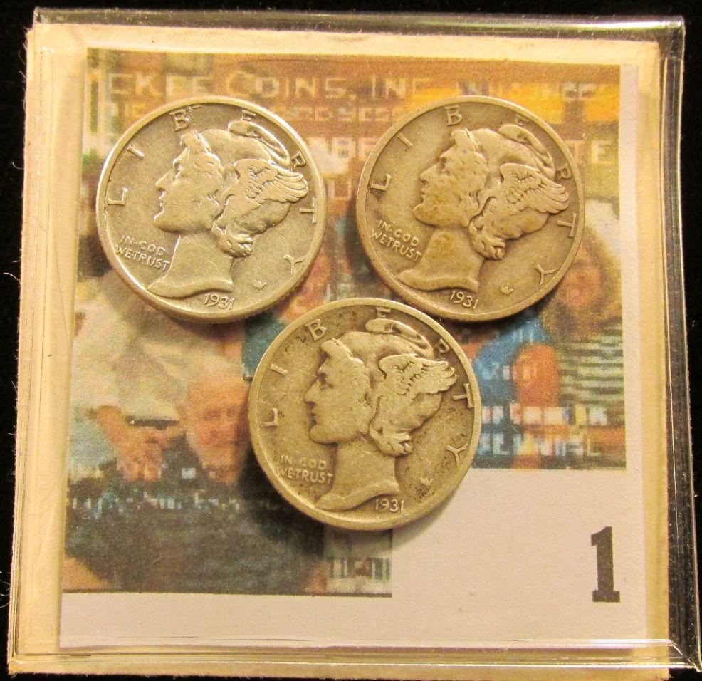 1931 P VF, 31 D VG, & 31 D VF Scarcer Date Mercury Dimes.