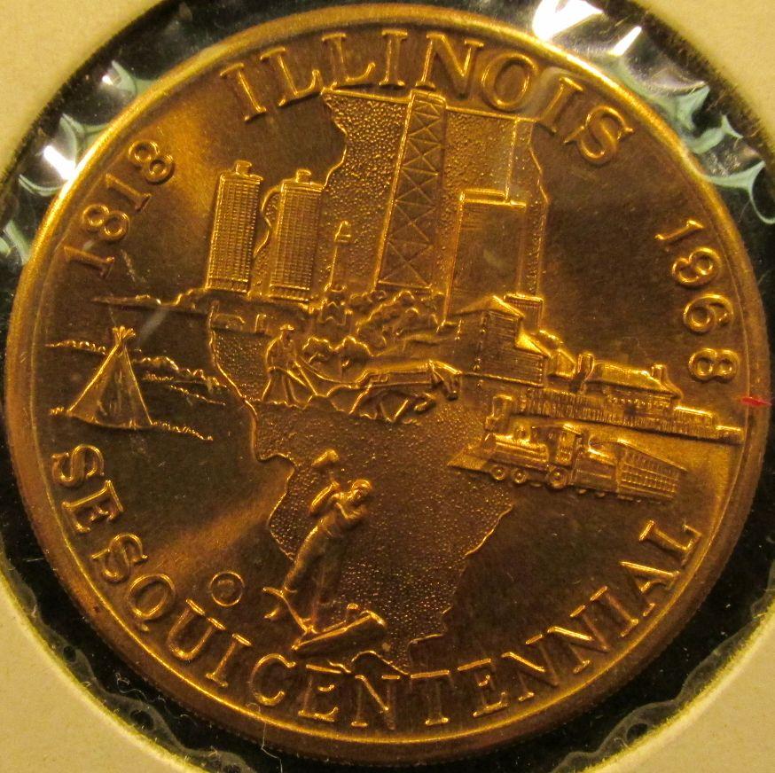 Illinois Sesquicentennial Medal, High relief brass, Gem BU, 39mm.
